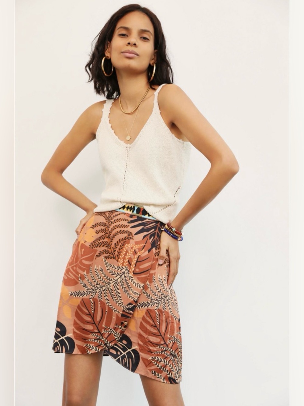 Anthropologie FARM Rio Brown and Black Tropical Print Isobel Mini Skirt